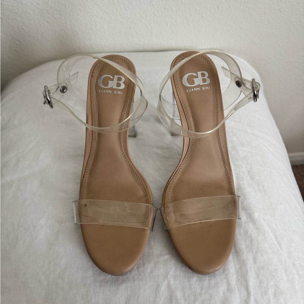 Gianni Bini Clear Strap Tan Heels